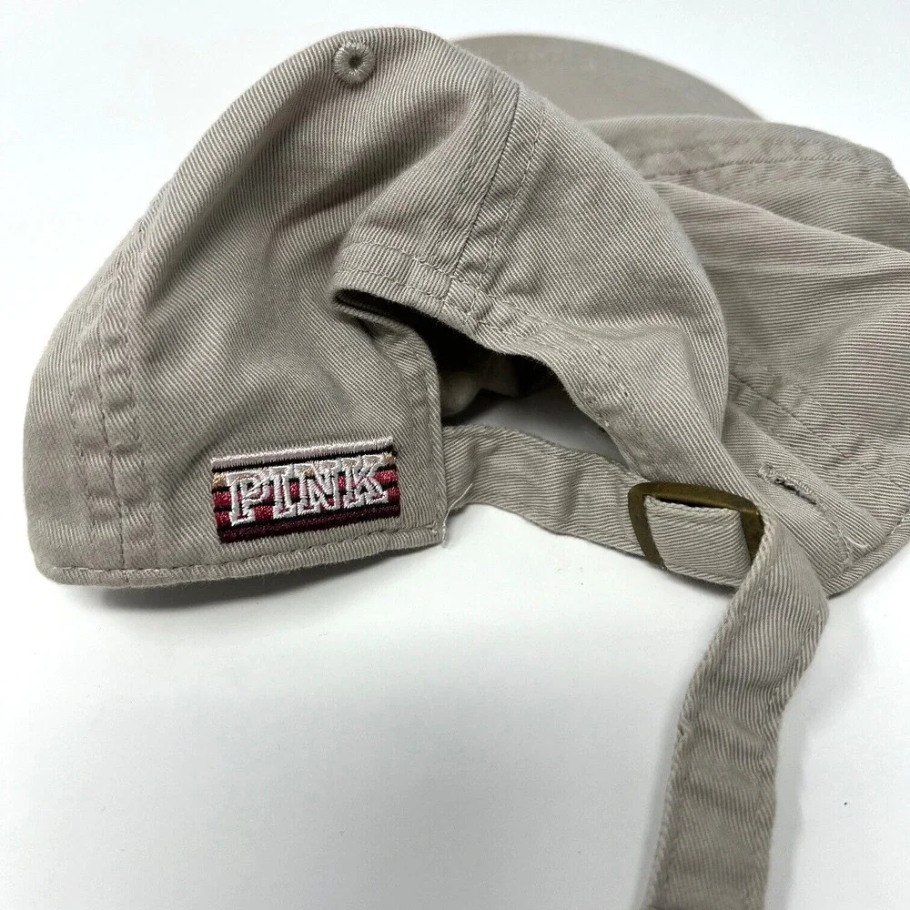 Victoria Secret PINK Adjustable Ball Cap Hat One Size Beige Cotton Logo